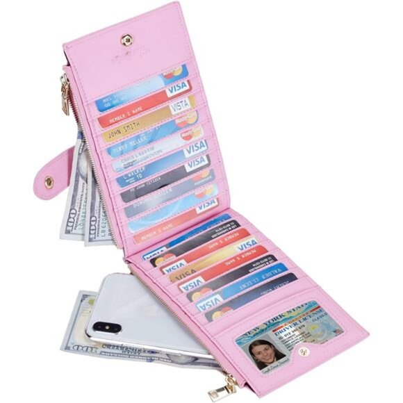 RFID Wallet Women Bifold Multi Card Wallet Pink - Picture 2 of 5